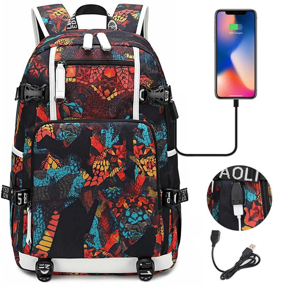 Anime Manga Cartoon Print USB Charging Student Backpack Teenagers Unisex Casual Large Capacity Daypack Simple Edition