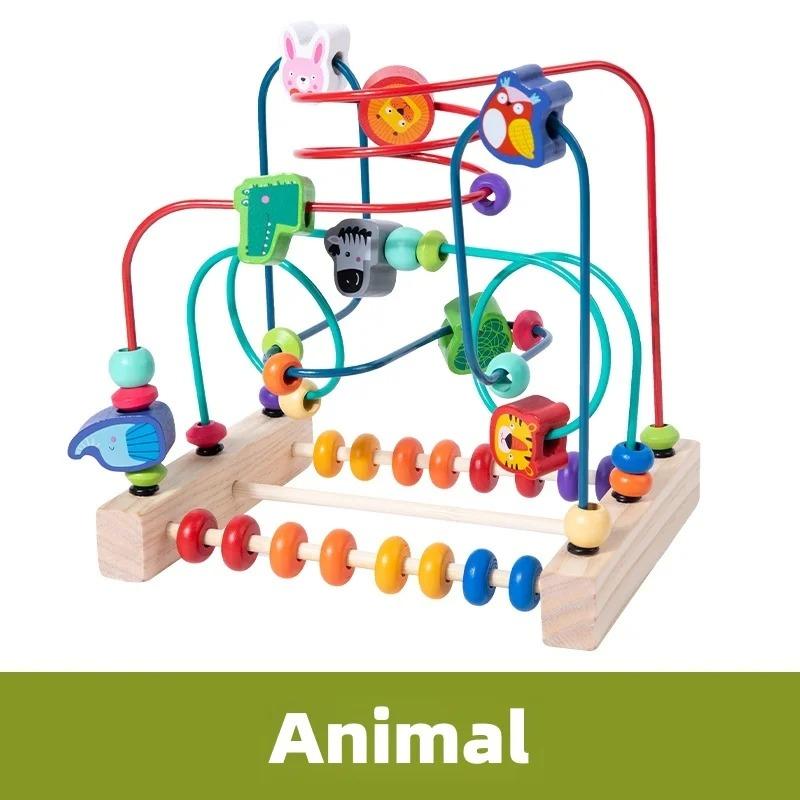 Montessori Toys Colorful Wooden Roller Coaster Educational Circle Toy for Preschool Learning Bead Maze Toy Perfect Gift for Kids
