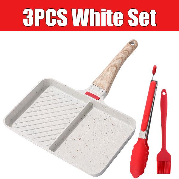 2-Section Versatile Breakfast Omelette Frying Pan Nonstick Divided Egg Pan Square Grill Skillet Steak Griddle Pan for Stove Tops