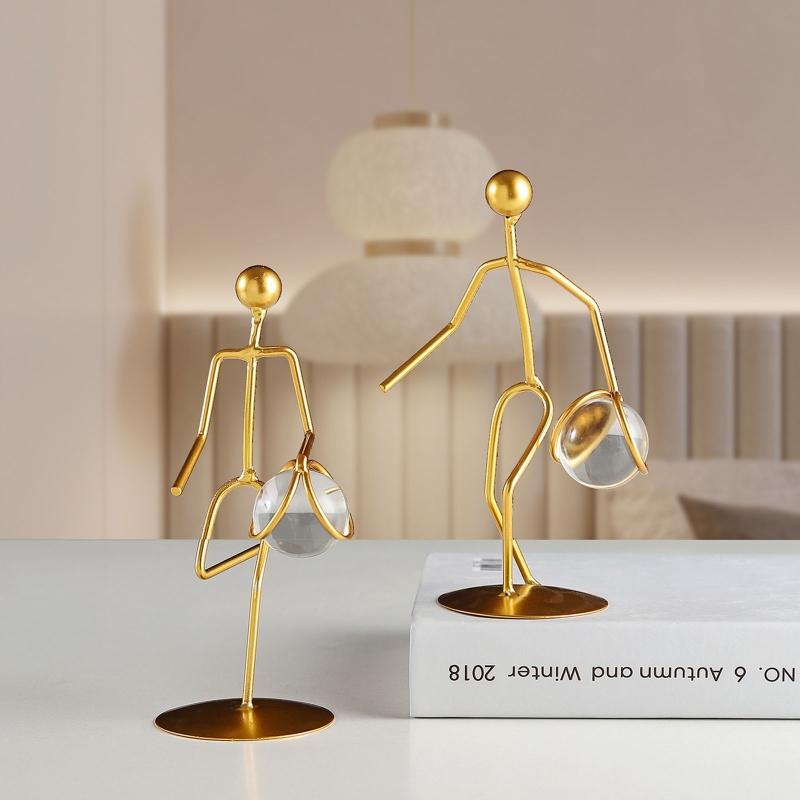 Athlete Crystal Ball Figurine Geometry Man Statue Metal Art Ornament Crafts for Home Children Room Office Tabletop