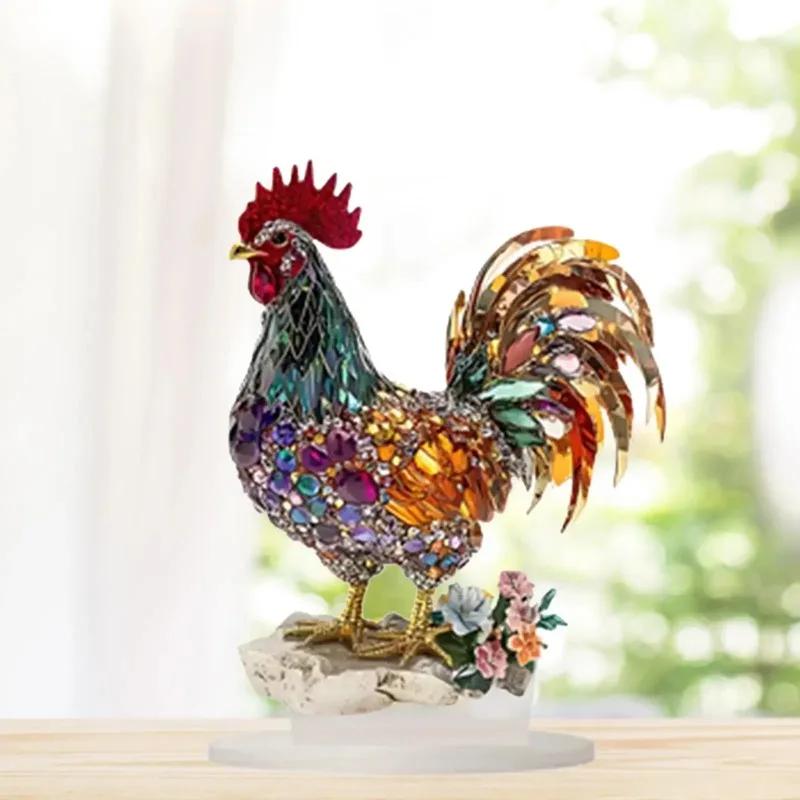 Creative Home Office Decoration 2D Flat Printing Animal Acrylic Desktop Ornament Colorful Rooster Personalized Art Decoration