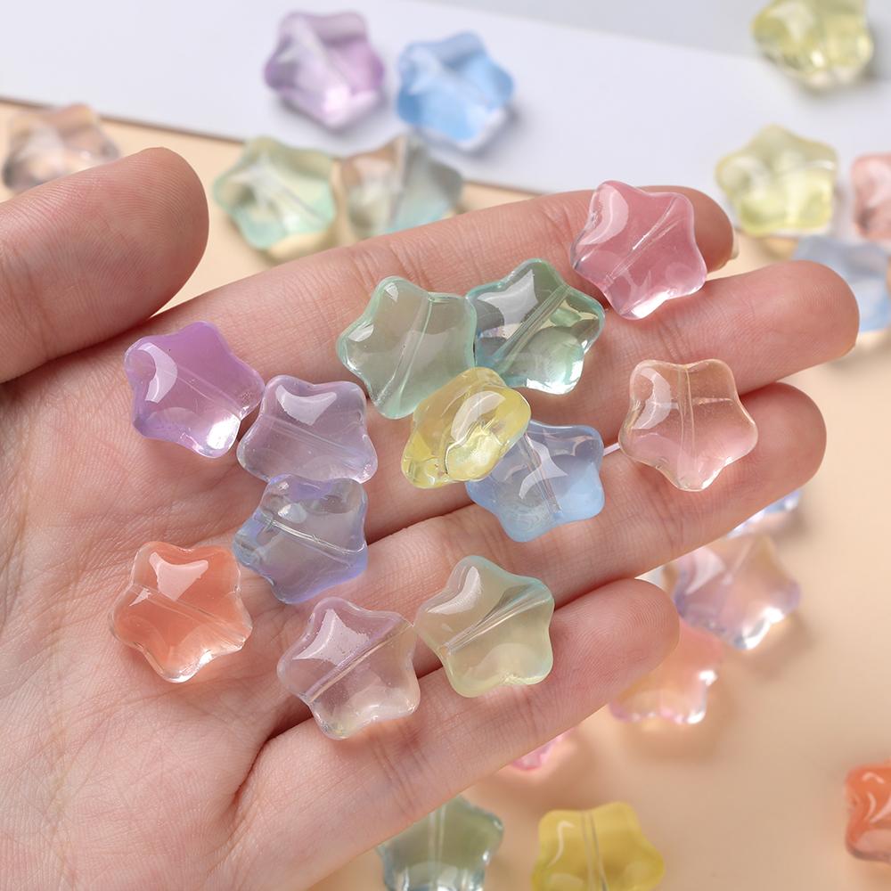 10pcs Colored Star Shaped Beads Glass Spacer Loose Beads for DIY Phone Chains Necklaces Bracelets Crafts Jewelry Making Findings