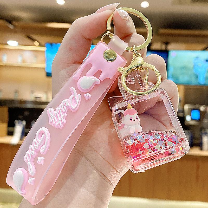 Purple Star Liquid Quicksand Keychain with Cherry Blossom Oil-Filled Pendant - Cute 3D Backpack Charm for Women