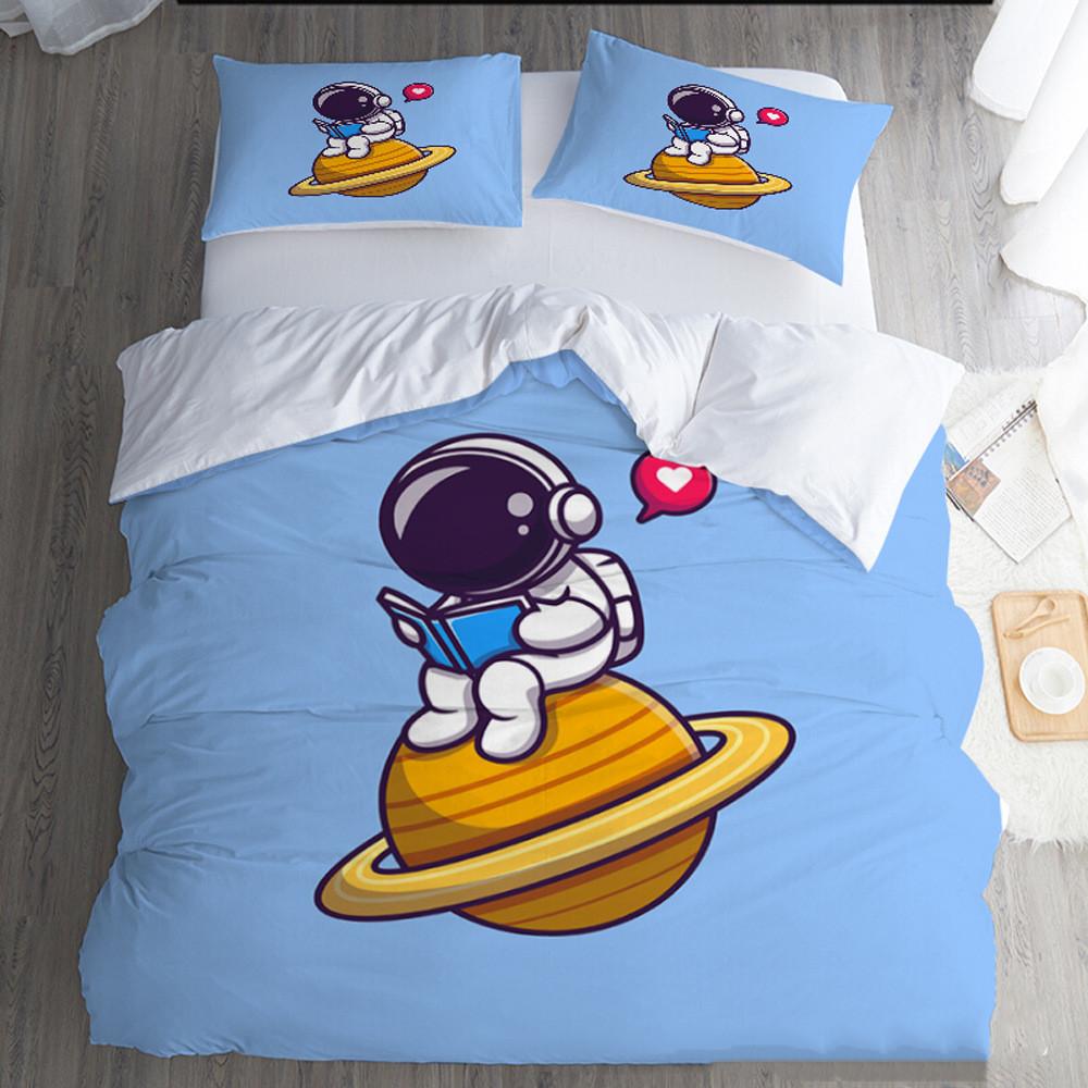 Kids Boys Duvet Cover Set Universe Astronaut Print Space Blue Bedding Set 1 Quilt Cover with Zipper Closure and 1 Pillowcase
