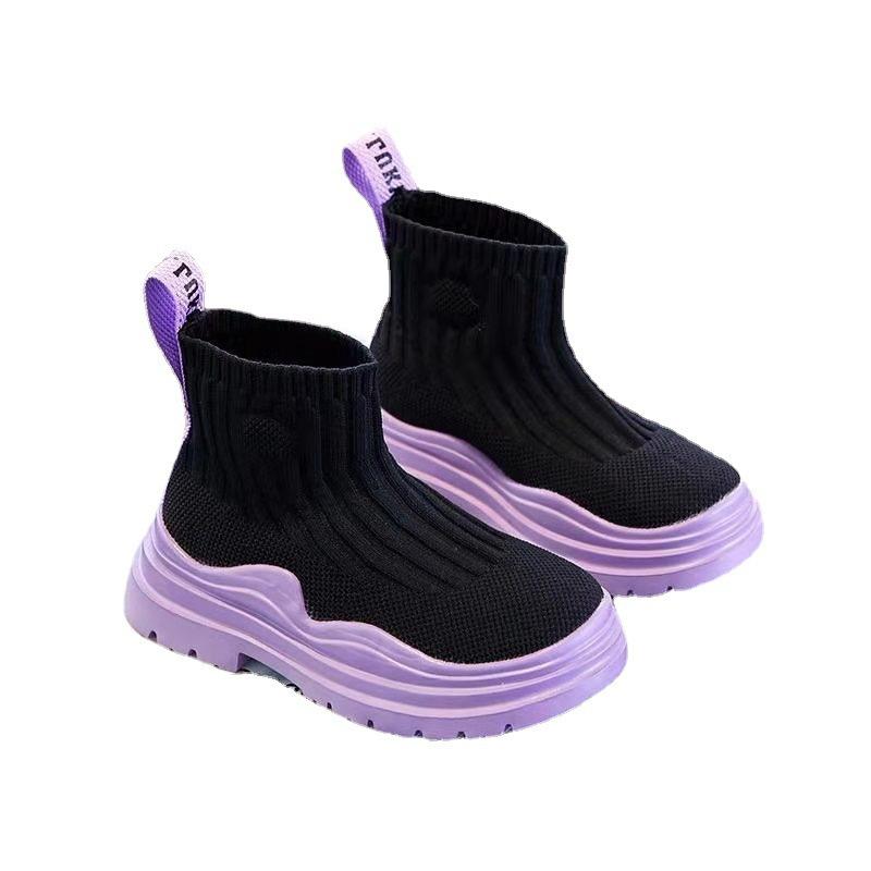 Atmungsaktive High-Top-Sneaker aus Strick für Kinder, bequeme und stylische Stiefel für Mädchen, Herbstkollektion 2025