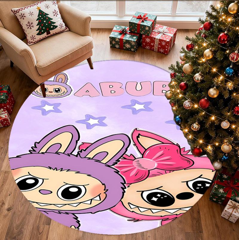 Labubu Pattern Round Rug, Indoor/Outdoor Mat, for Picnic, Gameroom, Bedroom, Office, Living Room, Home Decor Carpet, Birthday Gift