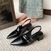 Designer Summer Pointed Toe Women Sandals Fashion Singbacks Mules Shoes Ladies Elegant Thick Heel Party Dress Shoes
