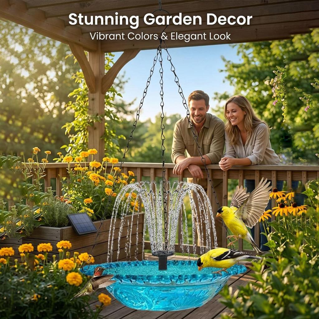 Hanging Solar Bird Bath Fountain Wildlife Feeder Bird Bath Bowl with Solar Powered Pump for Outdoor Garden Backyard Patio Lawn