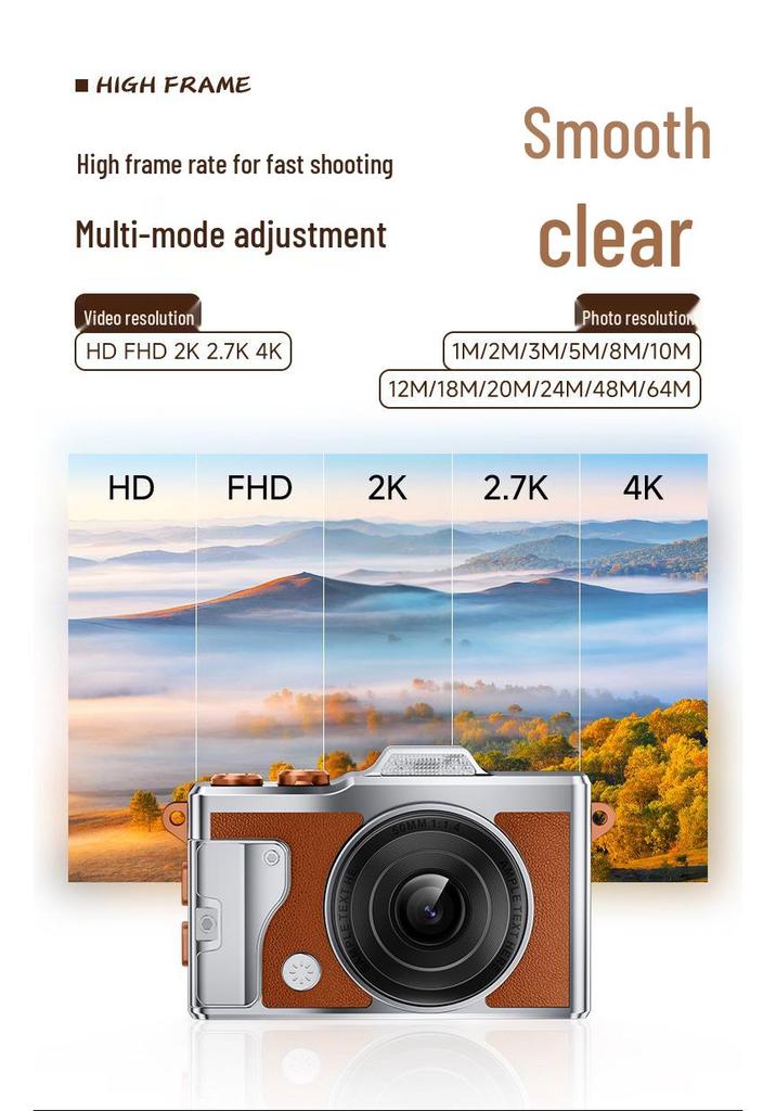 4K HD Retro Outdoor Travel Camera: Metal Body, Exquisite Compact Design for Video Recording