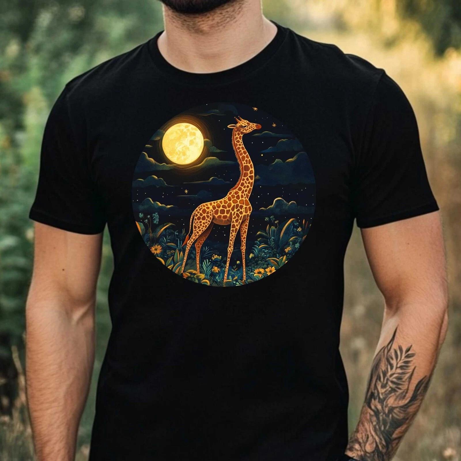 T-Shirt Herren Giraffe im Mondlicht Motiv Baumwolle Größe XS bis 5XL XXXL