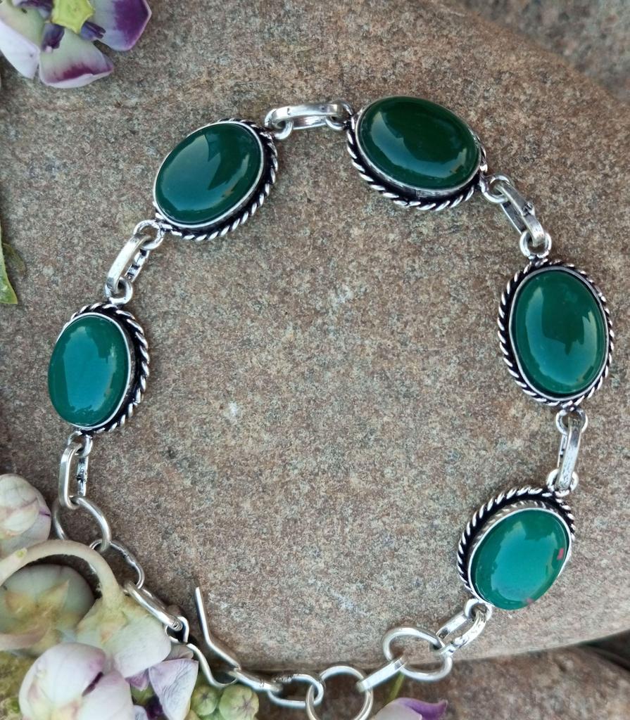 Grønn Onyx Gemstone 925 Sterling sølvbelagt 1 stk armbånd chris-br14