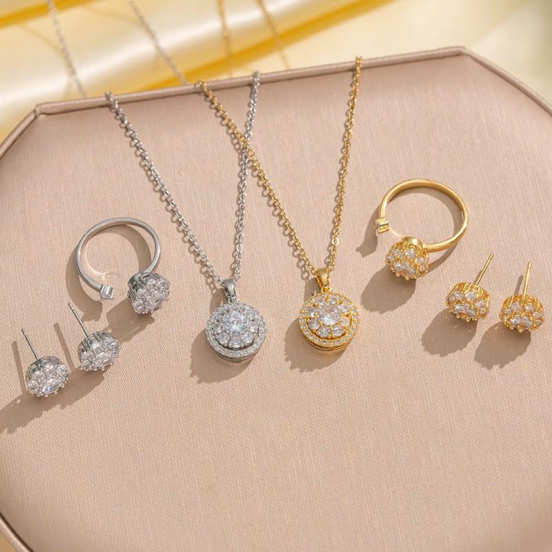 Rotating Fortune Necklace Set Women Fashion Luxury Choker Earrings Ring Jewelry
