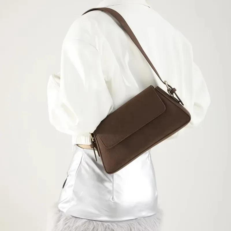 Solid Color Suede Zipper Sweet Shoulder Bags on Sale Simple Trend Sewing Thread Bags High Quality Popular Fashion Crossbody Bag