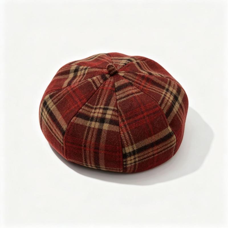 Women S Retro Striped Beret British Style Painter Hat Simple Color Matching Octagonal Hat
