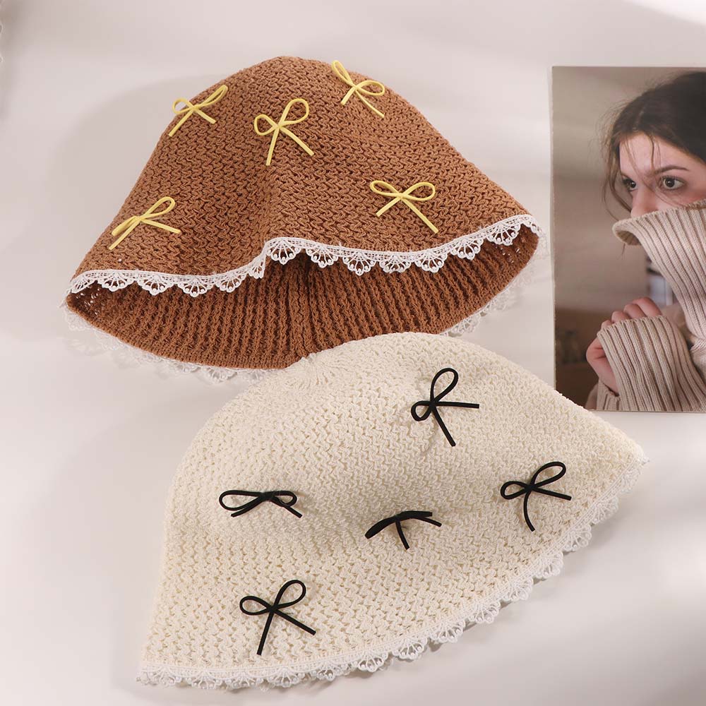 Sun Protection Bow Straw Hat Sunshade Women's Sun Hat Elegant Sunscreen Fisherman Hat  Girl