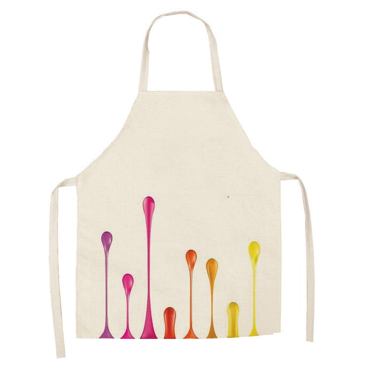 New Linen Colorful Nail Polish Cosmetics Theme Print Kitchen Aprons Unisex Dinner Party Cooking Bib Funny Cleaning Apron Barber