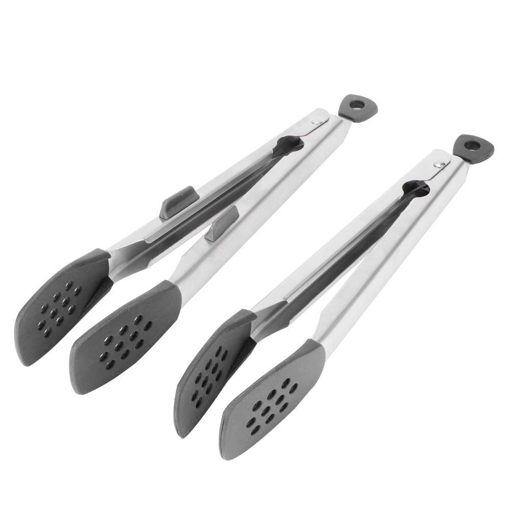 2pcs Black Food Tongs Heat-Resistant Barbecue Tongs Practical Serving Tongs  Kitchen Supply