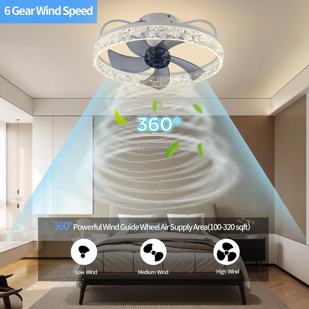 IRALAN Modern ceiling fan with light round 360° rotating silent motor with remote control ceiling LED light fanRoom decoration