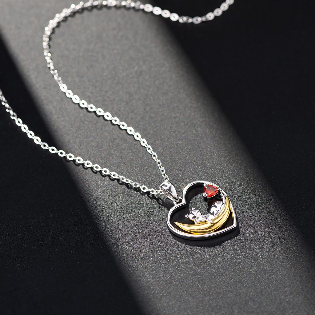 Birthstone Necklace for Natural Garnet Cat Lover Metal Allergy Wedding Anniversary Wedding Anniversary Wife [AILIN] Women, Pendant, Heart, Birthstone,