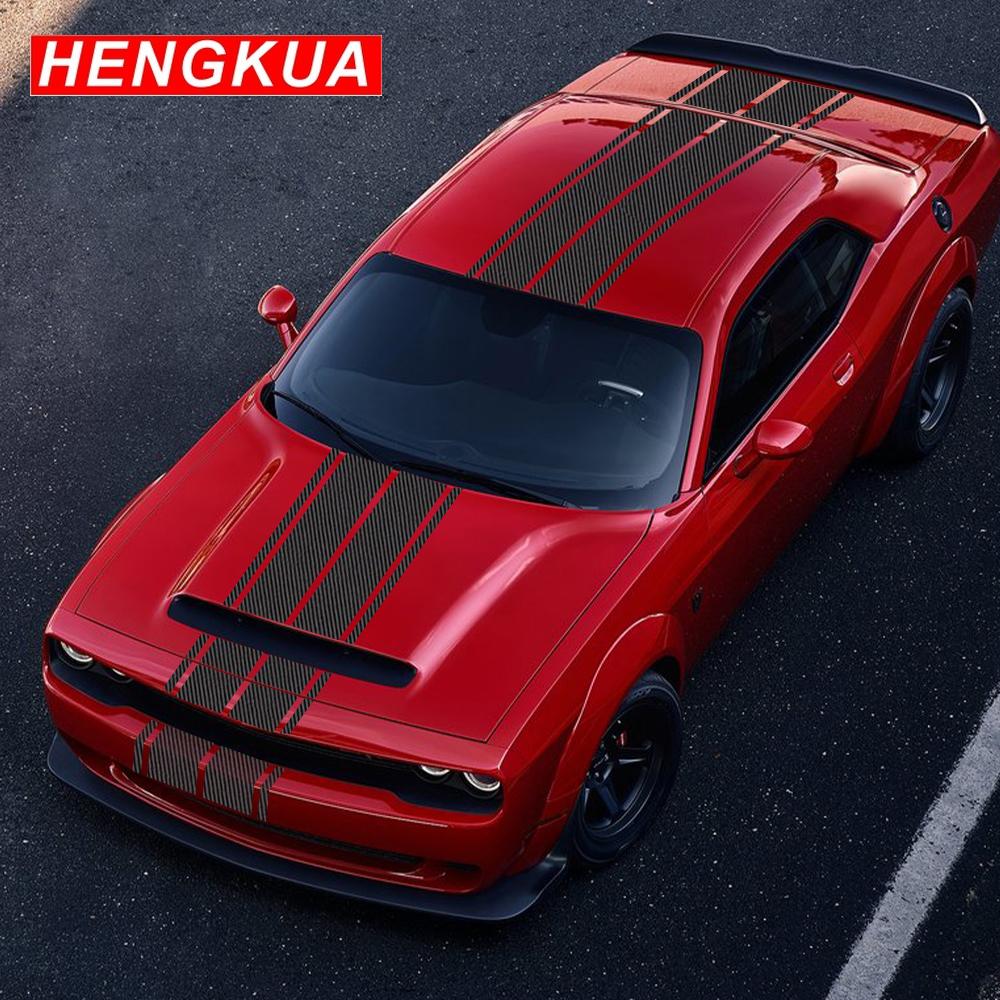 For Dodge Challenger SXT RT Rally Racing Style Auto Stripe Kit Vinyl Decals Hood Roof Rear Trunk Stickers Car Tuning Accessorie U444