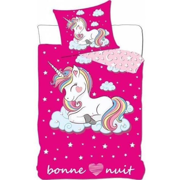 Parure de couette - HOMEROKK - Licorne - 140x200 cm - Drap Housse 90x190 - 100% coton