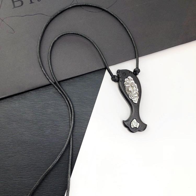 Retro Zen Ebony Long Necklace Women's Versatile Fashion Literary Clothing Accessories Sweater Chain Pendant