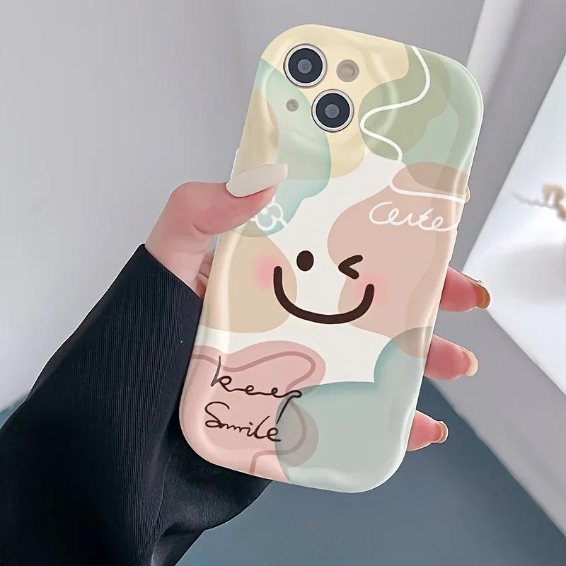Colorful Smiling Face Pattern Phone Case For iPhone 16 15 14 13 12 11 Pro Max Mini X XR XS 8 7 16 Plus Wave Bumper Soft Cover