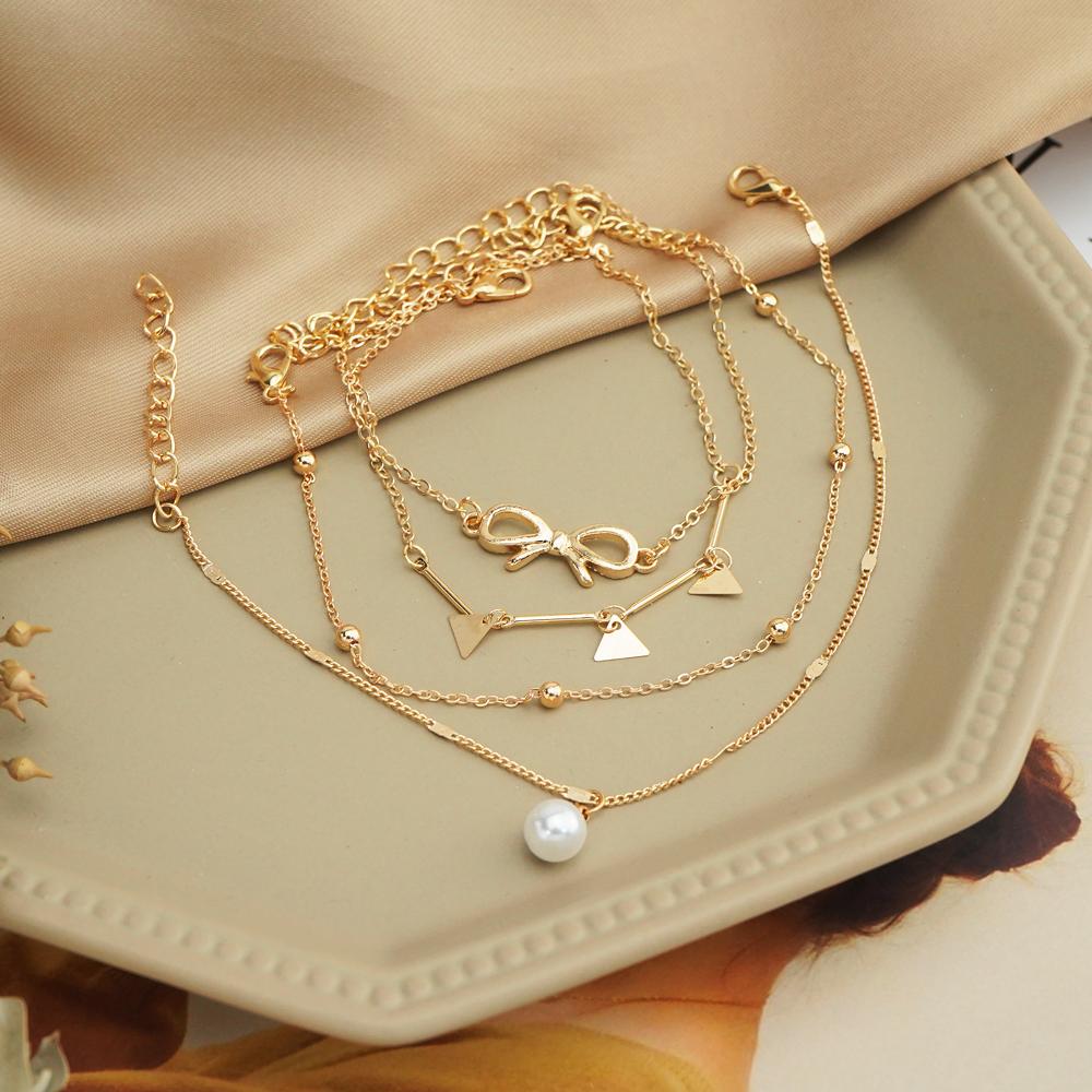 Women's Sequin Gold Anklet Summer Beach Anklet Triangle Bracelet Jewelry Pearl Set Gift