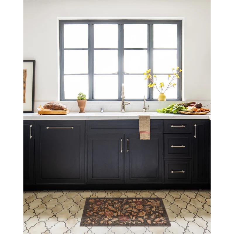 Anonna Dark Wood Area Rug for Bedroom Bedside Decor Floor Mat Floral Aesthetic Carpet for Living Room Non Slip Washable Carpet