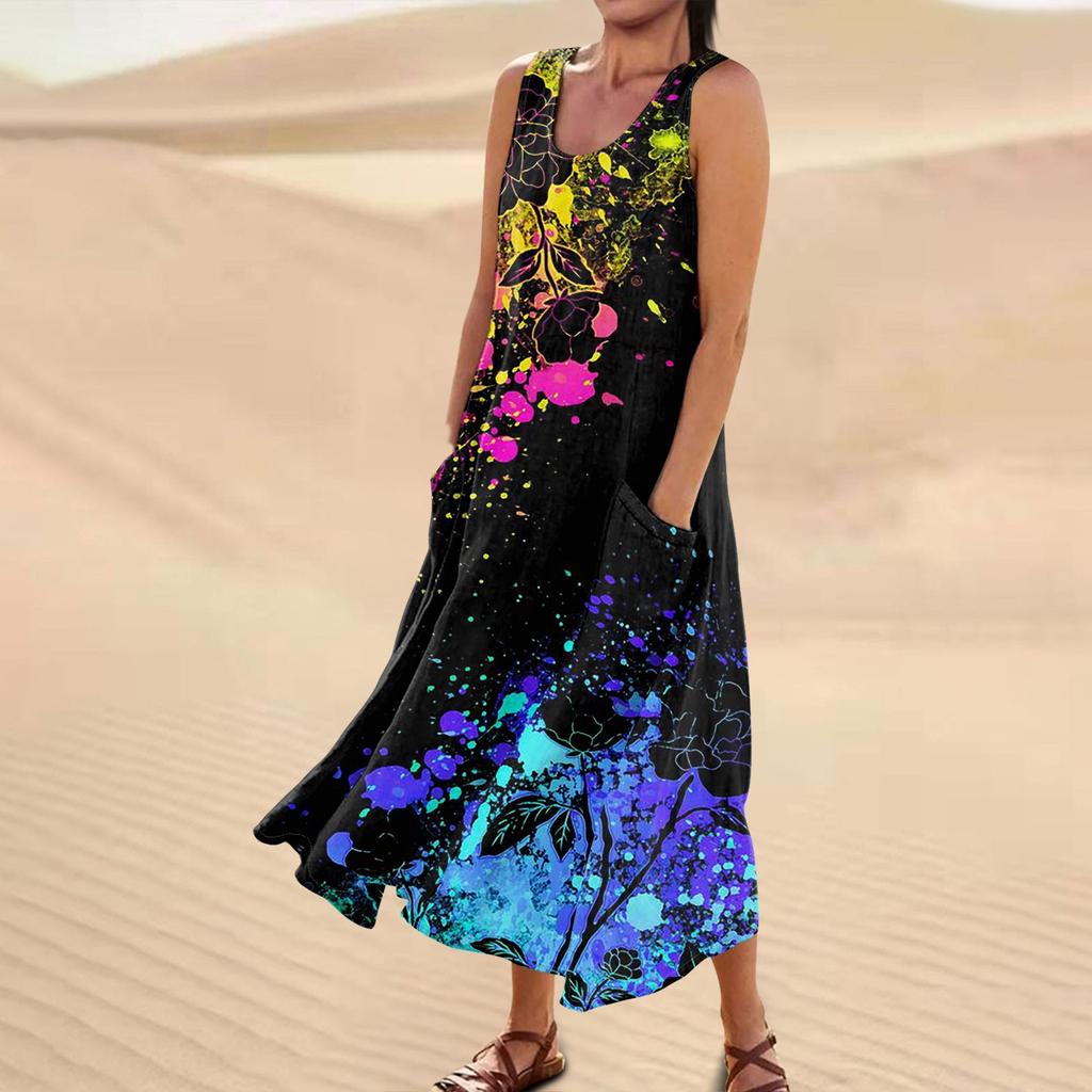 Dress For Women, Spring Summer Boho Casual Fashion Sleeveless Dress For Holiday Large Size