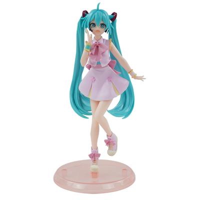 Ultima figura anime da 21 cm Hatsune Miku Gonna rosa plissettata Capelli verdi lunghi Decorazione da scrivania per ragazze Collezione Modello in PVC Giocattoli Regali per bambini
