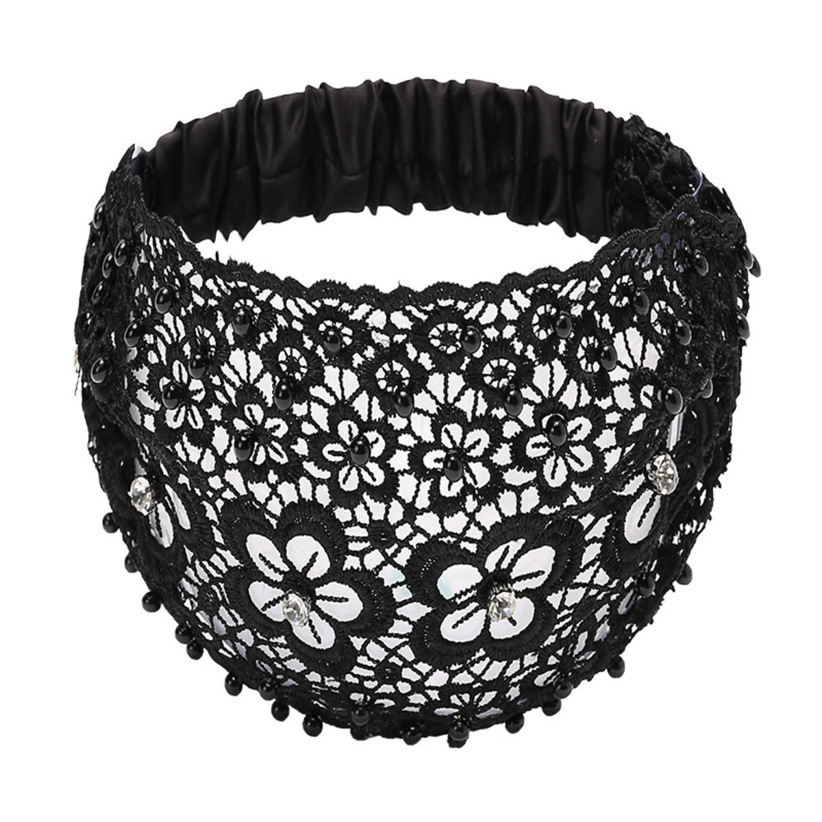 

Lace Floral Headbands for Women Girls Headwrap Fashion Pearl Elastic Wide Hair Bands Female Headwear Hair Accessories чёрный