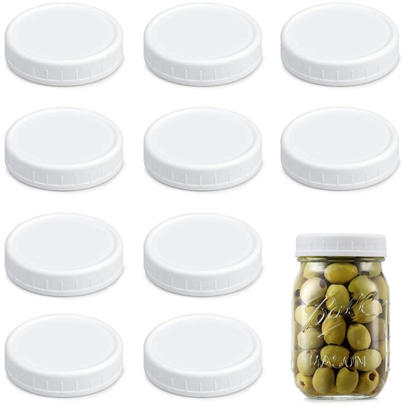 12Pcs Reusable 70mm/86mm Plastic Mason Jar Lids for Wide Mouth Jar Seal Bottle Cover Spout Lid Good Seal Kitchen Tool