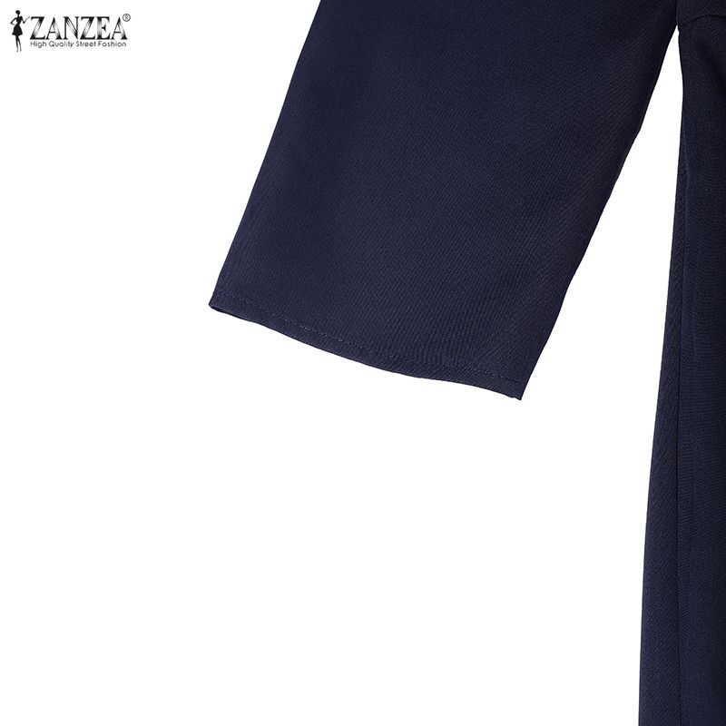 ZANZEA Women Casual V-Neck Solid Color Long Sleeve Loose Dress