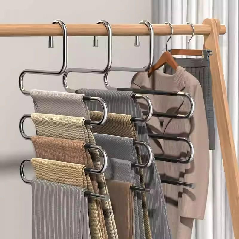 Multi-Layer Stainless Steel Pants Hanger, Space-Saving Closet Organizer Rack for Trousers Skirts