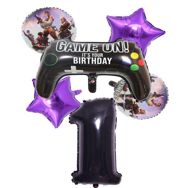 6-Piece Set of Fortnite “Win the Chicken Dinner” Themed Party Decorations: Aluminum Foil Balloons and Birthday Party Decorations