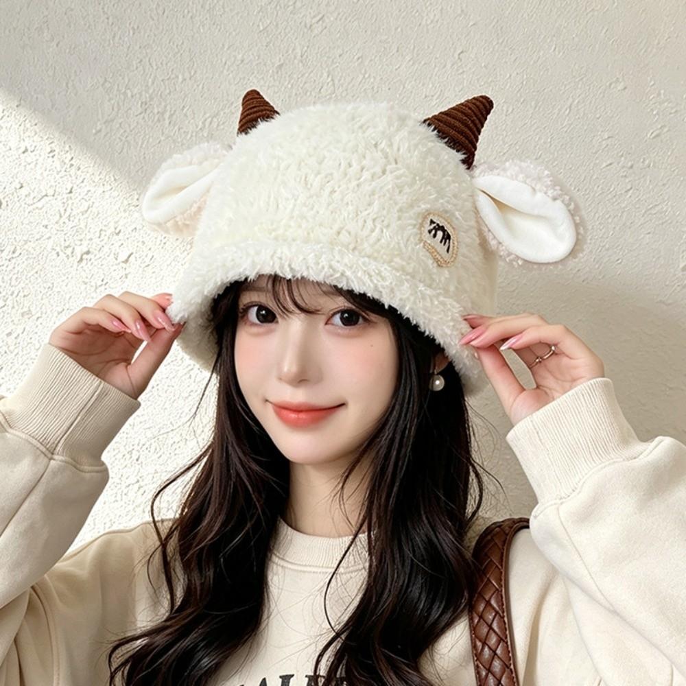 Fluffy Knitted Beanie Hat Polyester Warm Winter Skull Cap Cute Plush Beanie Hat  For Women