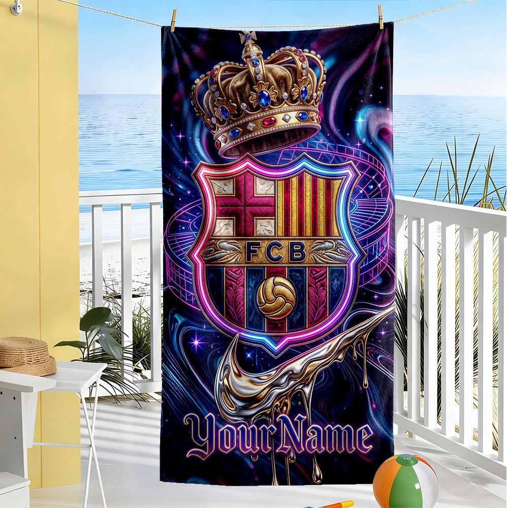 Futbol Club Barcelona Personalized Name Beach Towel Super Soft & Absorbent Suitable for Sports Travel Swimming Yoga Bathroom Beach And Pool