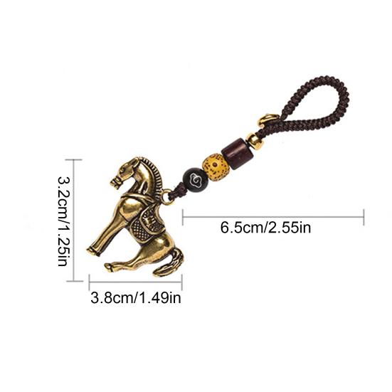 Yousheng Keychain Pendant Brass Horse Charm Car Key Chain with Hand-Braided Cord Beadwork Immediate Success Bag Charm Car Ornament