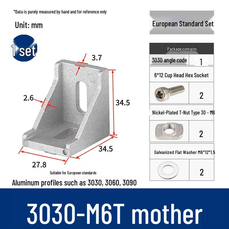 Aluminum 90° Corner Bracket Connector for 4040/2020/3030 Profiles