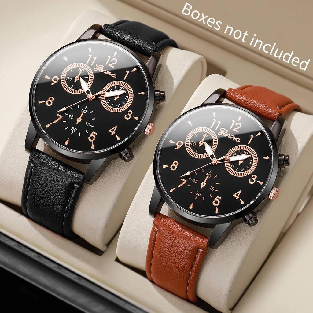 2PCS/Set Men Business Watches Arabic Dial Male's Quartz Watch Fashion Leather Strap Wristwatches Reloj Hombre