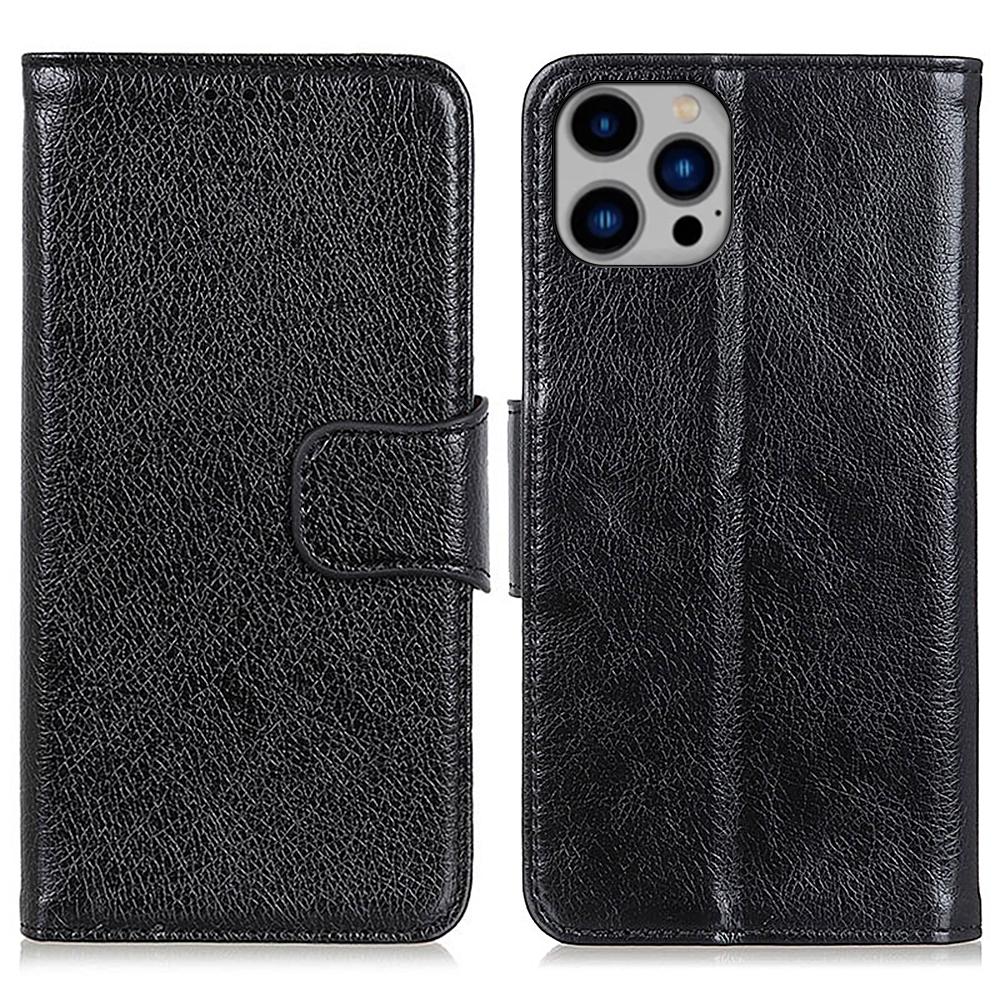 

For iPhone 16 Pro Case Nappa Texture Split Leather Anti-Fall Shockproof Phone Cover Black