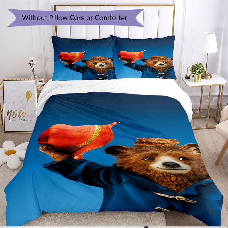 3pcs Duvet Cover Set (1*Duvet Cover + 2*Pillowcase, Without Core), Paddington Bear Print Soft All‑Season Bedding Set, Home Bedroom Decor Gift