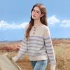 Betu Women's 2025 Fall Button Striped Patchwork Long Sleeve Knit Top