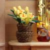 Dollhouse Bonsai 1:12 Scale Miniature Hand-Kneaded Yellow Floral Arrangement with Lifelike Petals Leaf Veins Simulated Woven Flower Utensils