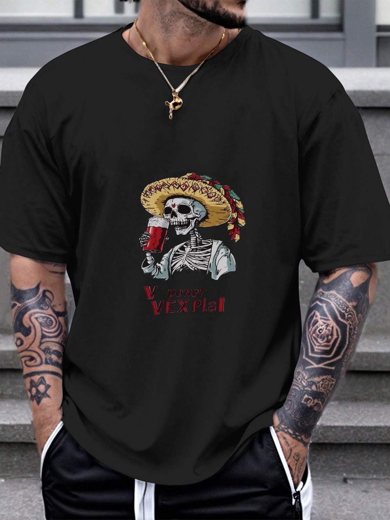 1pc catrina sombrero beer drinking bold white T-shirt XXXL