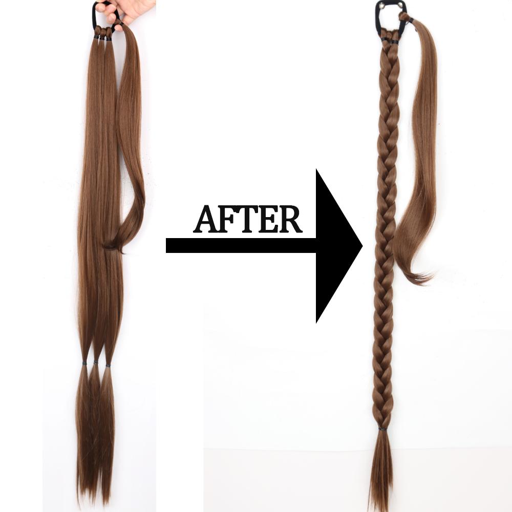 

MISS WIG 34-дюймовый плетеный хвост из синтетического волокна, длинный прямой шиньон с резинкой для волос для женщин 85 cm