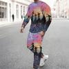 Men Black Background Purple Rose Skull Blue Butterfly Print Long Sleeve Sweatshirt Jogger Pants Two Piece Suit