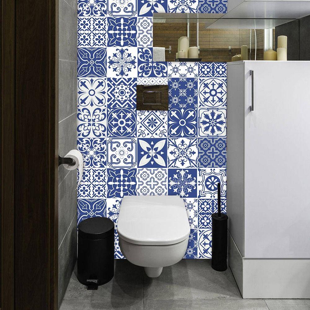 Blau-Weiße Keramikfliesen Wandaufkleber Wasserdicht Dekorativer Wandsticker Badezimmer