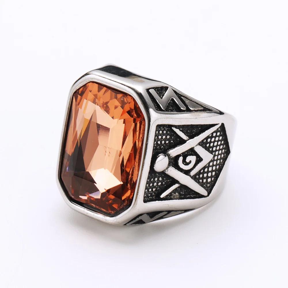 Punk Vintage Masonic Stone Rings for Men Women Party Creative Multi Colored Stainless Steel Letter G Ring Jewelry Gift Wholesale